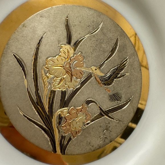 Vintage Japan Art Of Choking Porcelain Hummingbird Plate W24Kt Gold Silver - Picture 2 of 5